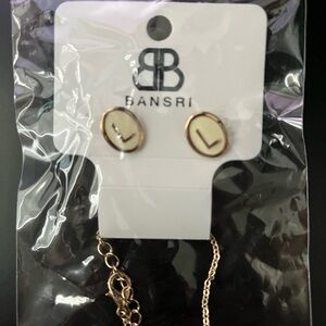 Bansri Initial Gold Necklace and Earring Set